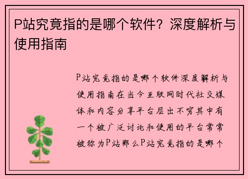 P站究竟指的是哪个软件？深度解析与使用指南